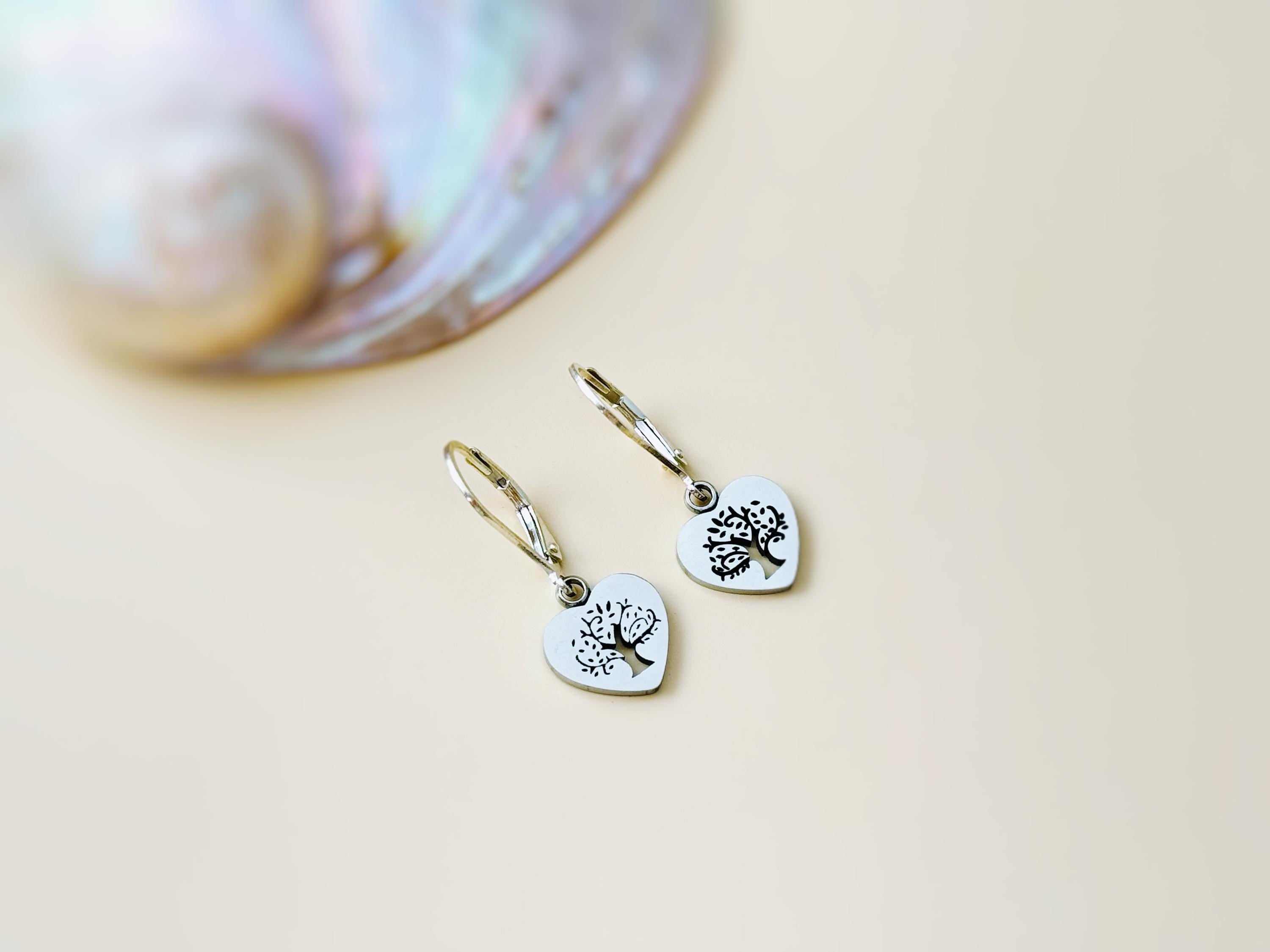 Tree of Life Heart Earrings dangle 14k gold, silver, rose gold fill handmade dainty Jewelry unique gift for girlfriend sister mom friend bff
