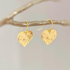 Heart Earrings Gold dangle drop 14k sparkly boho handmade lightweight statement heart jewelry romantic gift for wife, girlfriend mom, sister