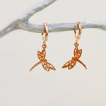 Dragonfly Earrings dangle Rose Gold Handmade Dragonfly Jewelry