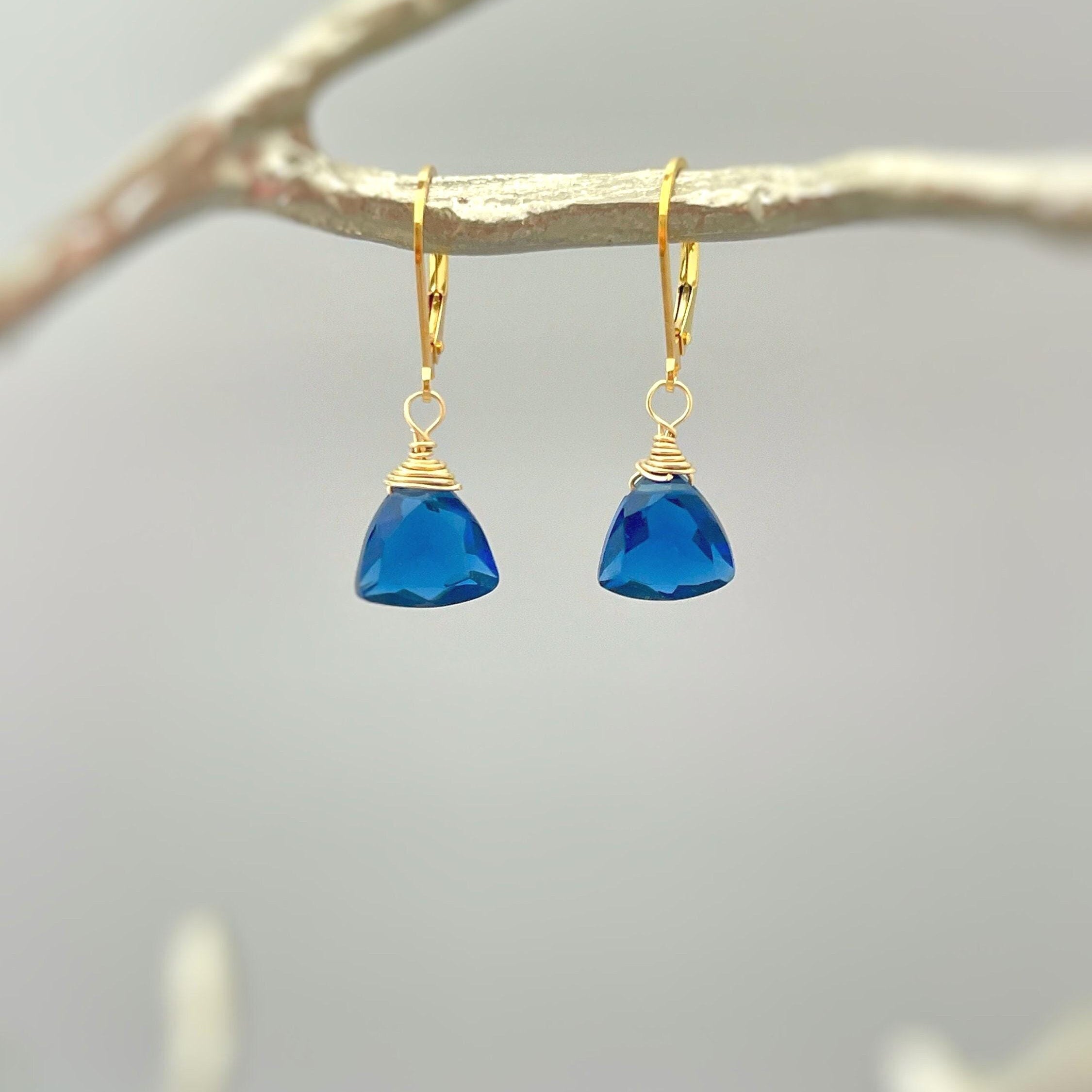 Dainty Sapphire Blue Earrings gold, sterling silver