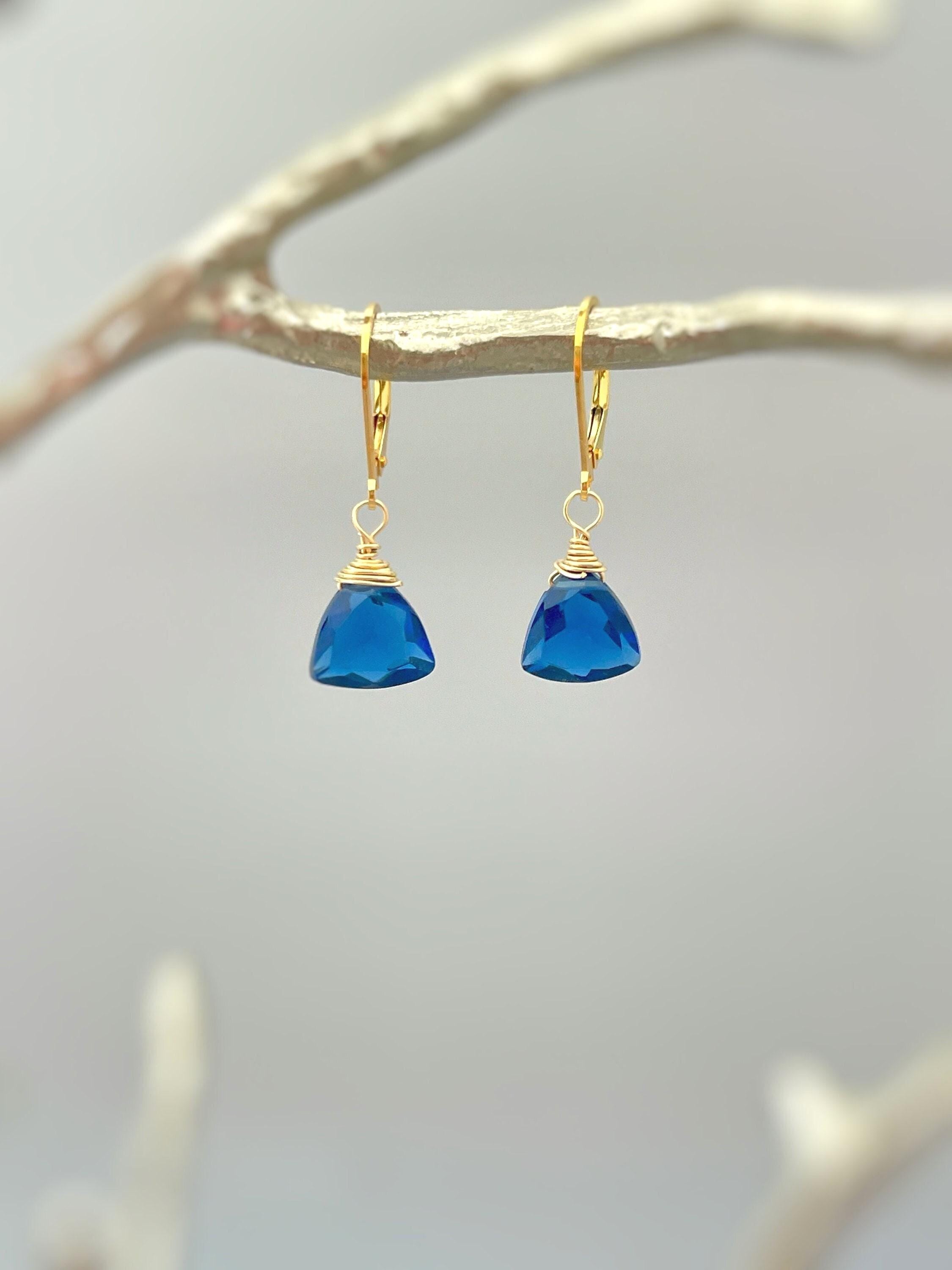 Dainty Sapphire Blue Earrings gold, sterling silver