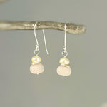 Pearl and Pink Rose Quartz Earrings Dangle Sterling Silver, Rose Gold, Gold Handmade Gemstone Jewelry January birthstone gift for mom, wife