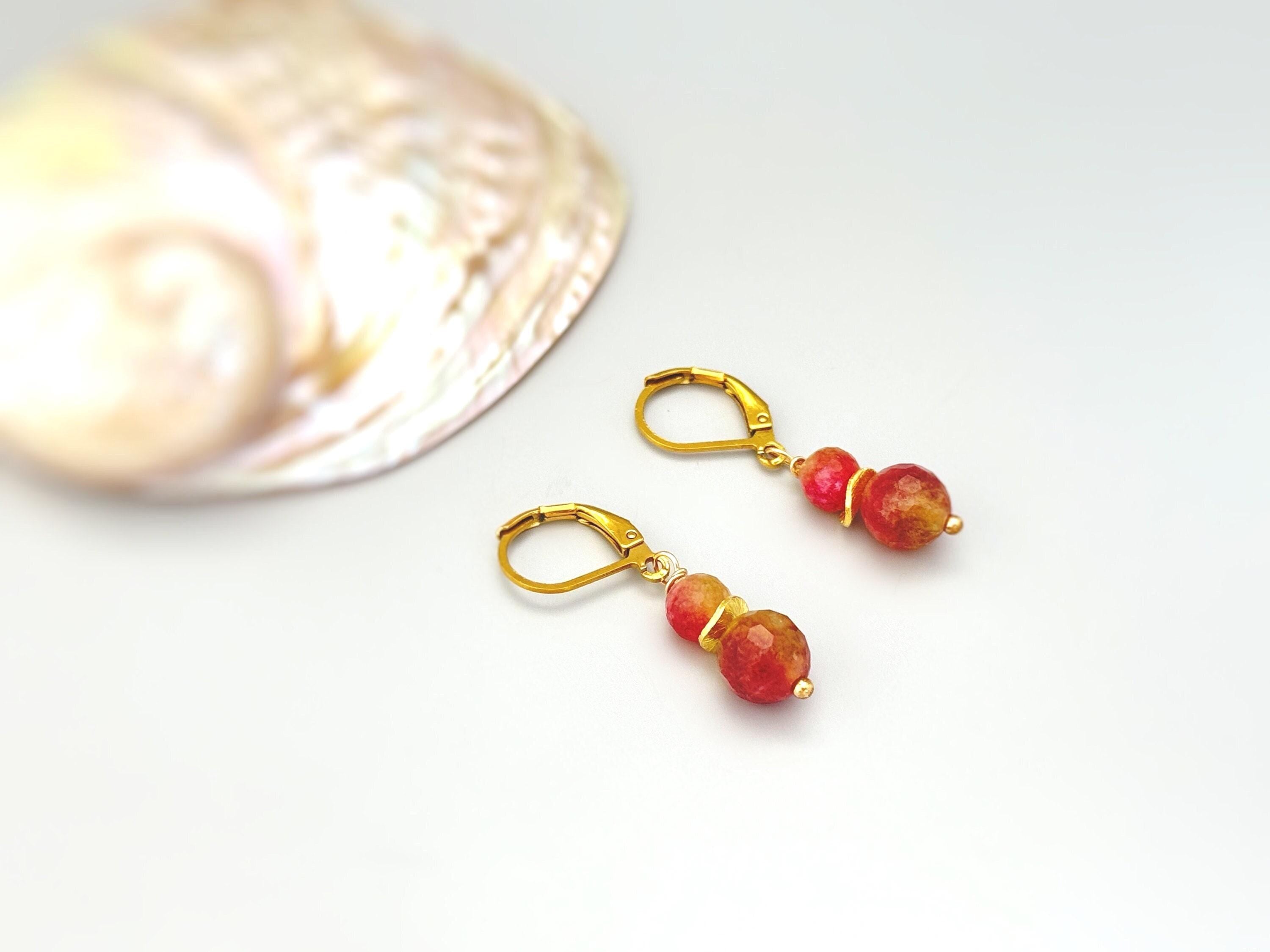 Gold Watermelon Tourmaline Quartz Earrings pink and green gemstone birthstone jewelry for women