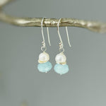 Freshwater Pearl and Aquamarine Earrings Drop Dangle 14k Gold Fill Sterling Silver Handmade Blue Gemstone Jewelry March birthstone gift for mom, wife