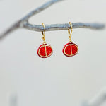 Pomegranate Earrings dangle 14k gold handmade cute red Fruit Jewelry unique dangling charm earrings gift for foodie, chef best friend sister