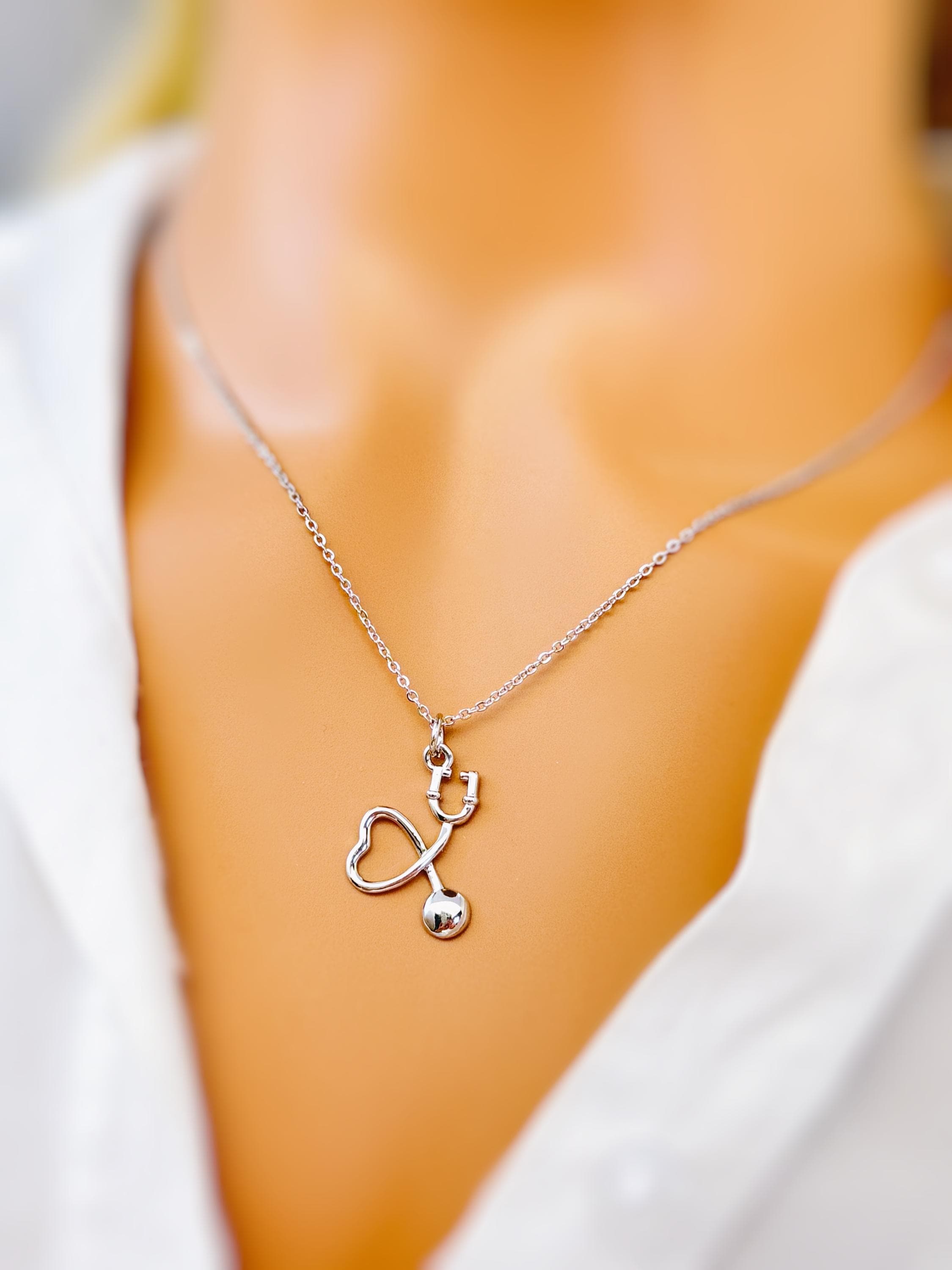 Stethoscope Necklace silver, gold heart unique nursing gift for medical school students graduation doctors rn, nurse practitioners sister