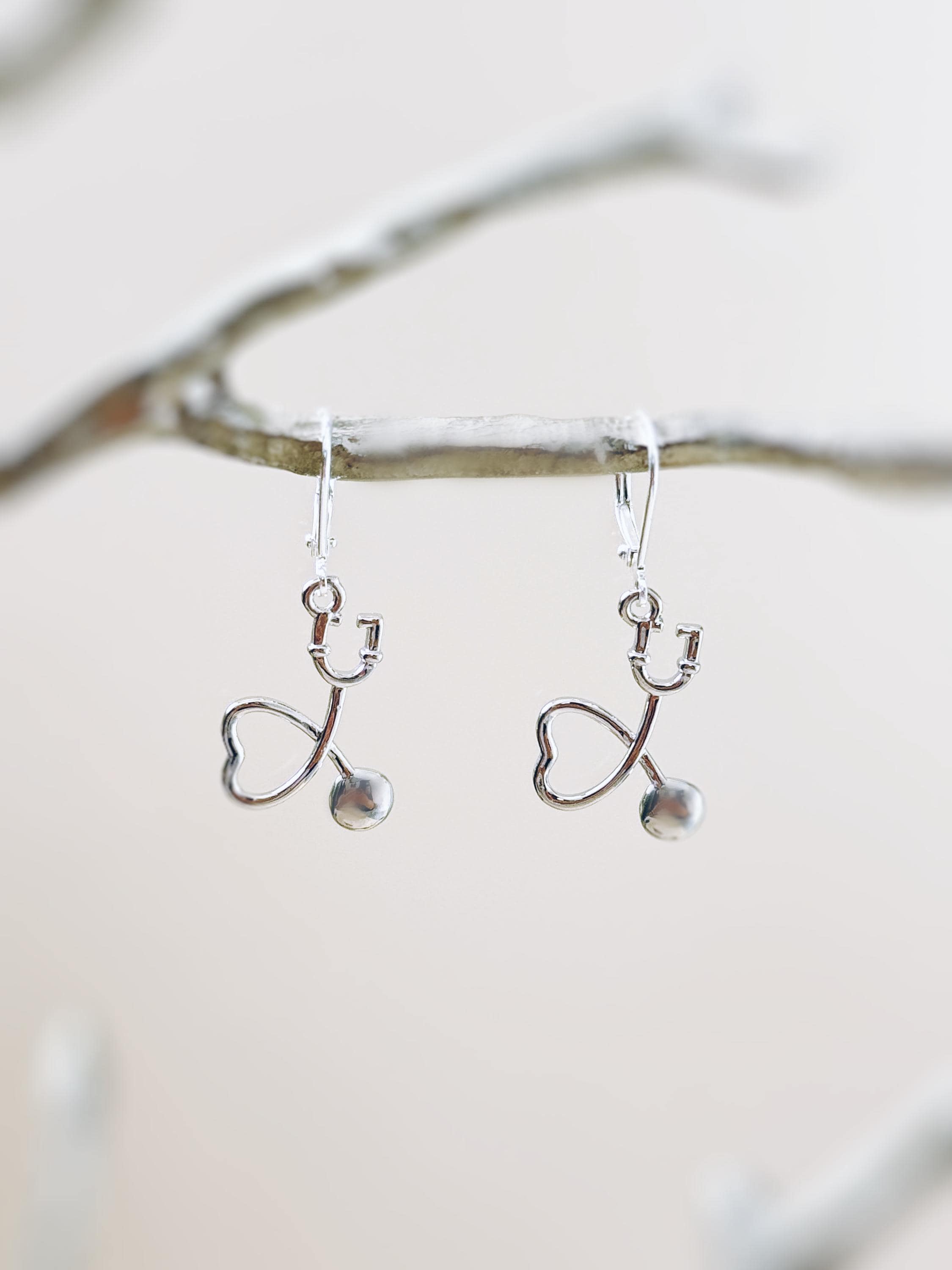 Stethoscope Earrings silver, gold heart unique nursing gift for medical school students graduation doctors rn nurse practitioners sister bff