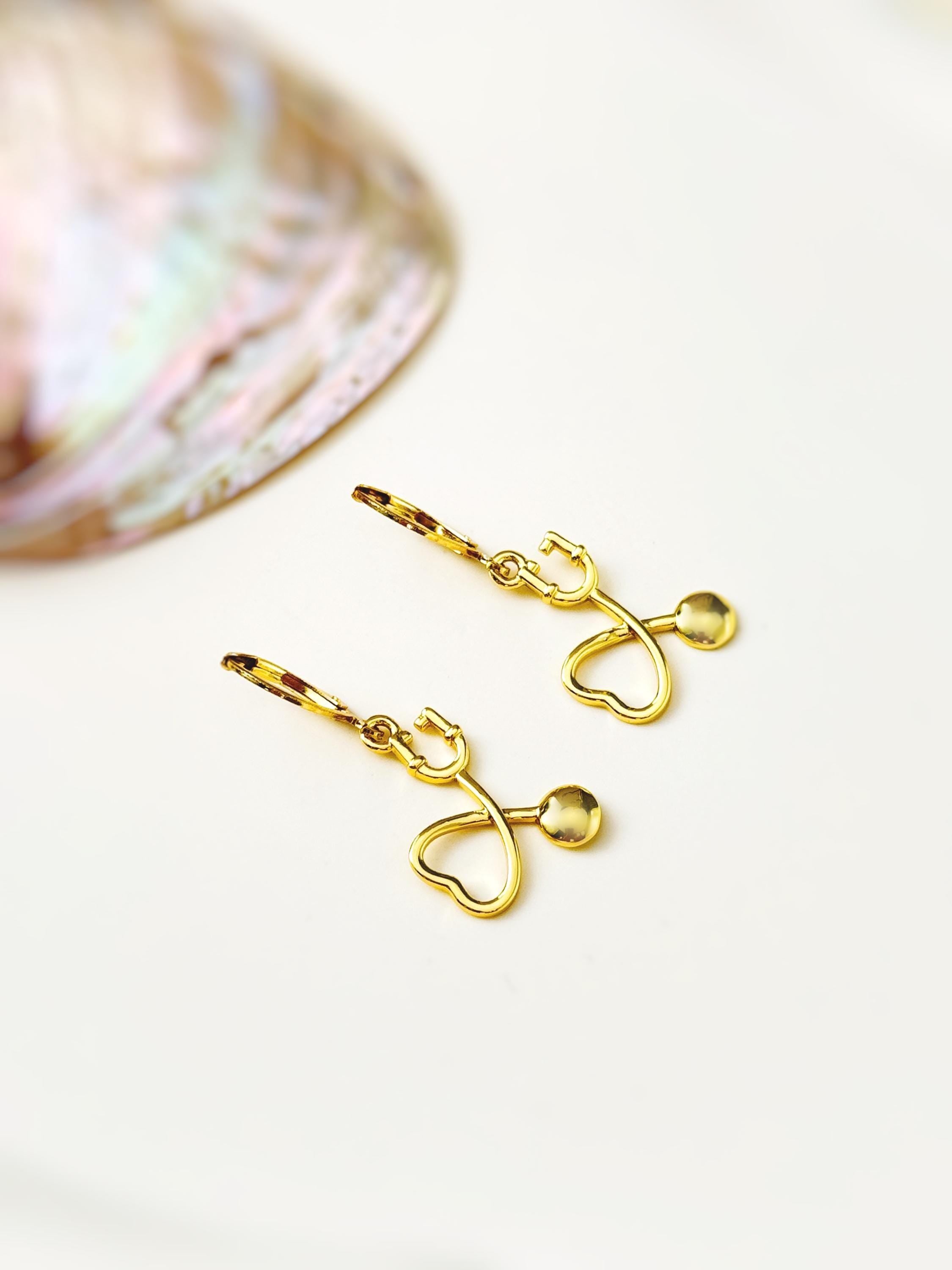 Stethoscope Earrings silver, gold heart unique nursing gift for medical school students graduation doctors rn nurse practitioners sister bff
