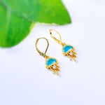 Gold Jellyfish Earrings dangle handmade beach jewelry unique dangling aqua charm ocean earrings gift for surfer, swimmer, sister daughter