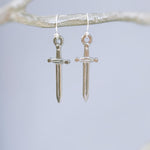 Sword Earrings dangle silver handmade medieval mythical dagger punk jewelry renaissance faire Celtic gothic earrings stainless steel grunge