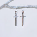 Sword Earrings dangle silver handmade medieval mythical dagger punk jewelry renaissance faire Celtic gothic earrings stainless steel grunge
