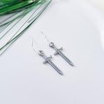 Sword Earrings dangle silver handmade medieval mythical dagger punk jewelry renaissance faire Celtic gothic earrings stainless steel grunge