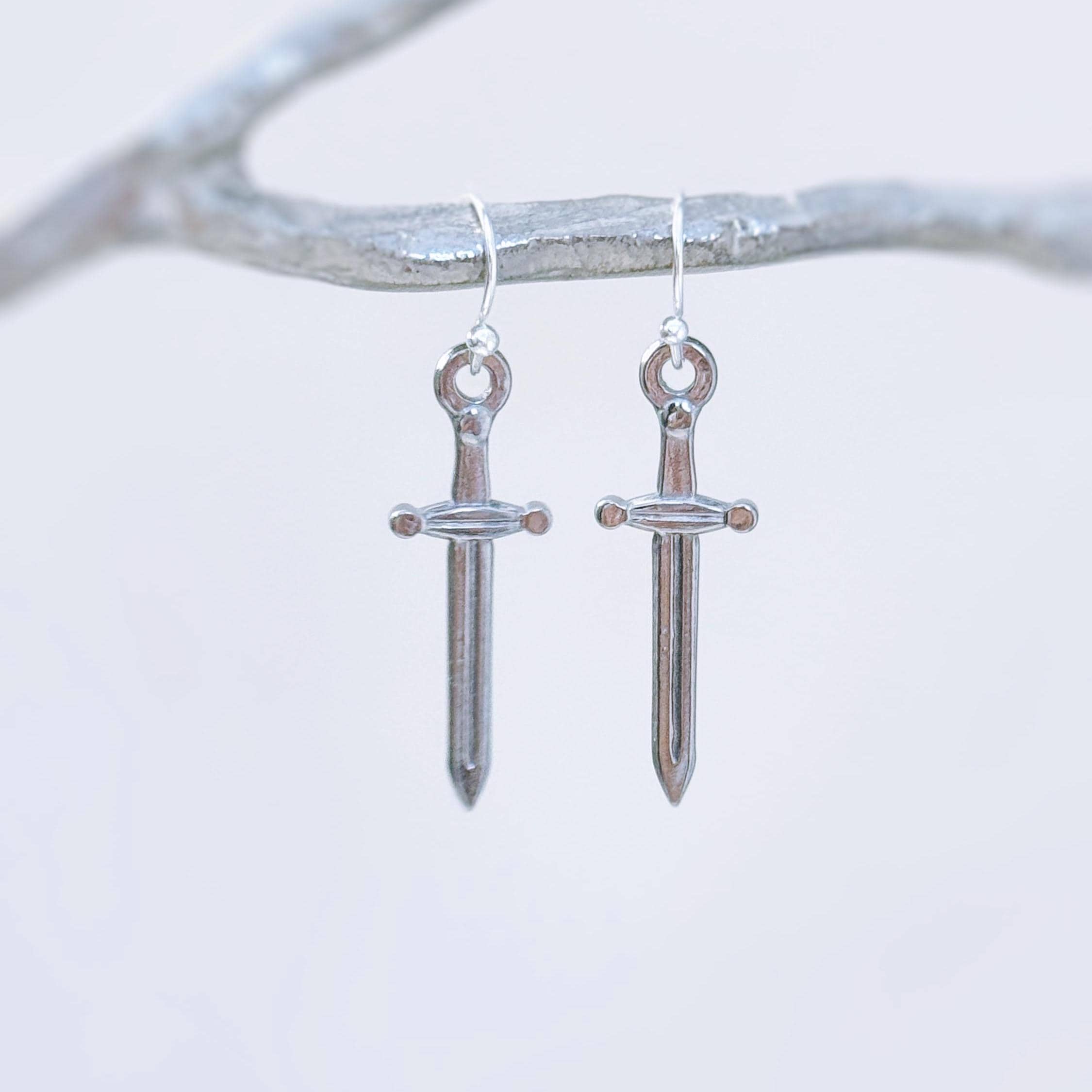 Sword Earrings dangle silver handmade medieval mythical dagger jewelry renaissance faire Celtic gothic earrings stainless steel 925 sterling