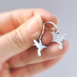 Dainty Hummingbird Earrings dangle  silver Huggie Hoops gold, handmade nature jewelry unique gift for bird lovers watchers daughters sister