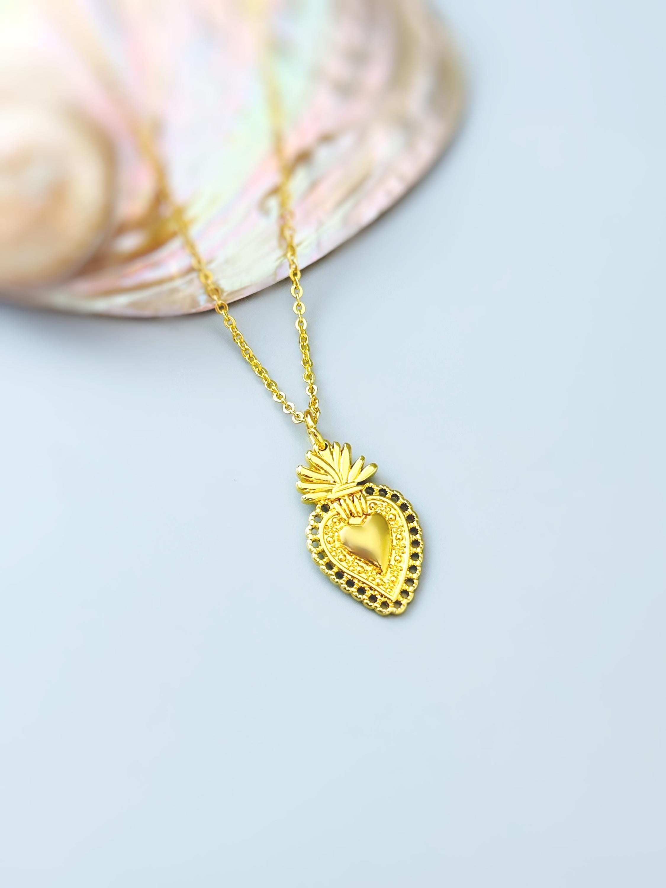 Gold Sacred Heart Necklace Dainty Catholic jewelry immaculate heart Christian faith necklace Virgin Mary religious Gift for her, women, mom
