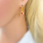 Gold Pomegranate Earrings dangle handmade cute red garnet Fruit Jewelry unique mythical dangling charm earrings gift for foodie chef wife