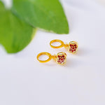 Gold Pomegranate Earrings dangle handmade cute red garnet Fruit Jewelry unique mythical dangling charm earrings gift for foodie chef wife