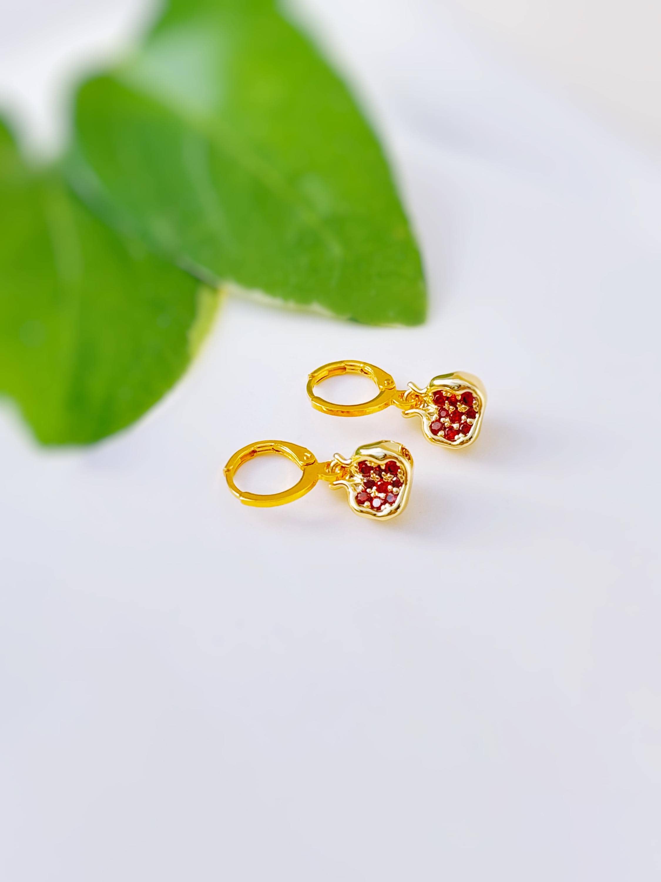 Silver Pomegranate Earrings dangle handmade cute red garnet Fruit Jewelry unique Persephone charm earrings gift for foodie chef wife sister