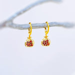 Gold Pomegranate Earrings dangle handmade cute red garnet Fruit Jewelry unique dangling charm earrings gift for foodie chef wife mom sister