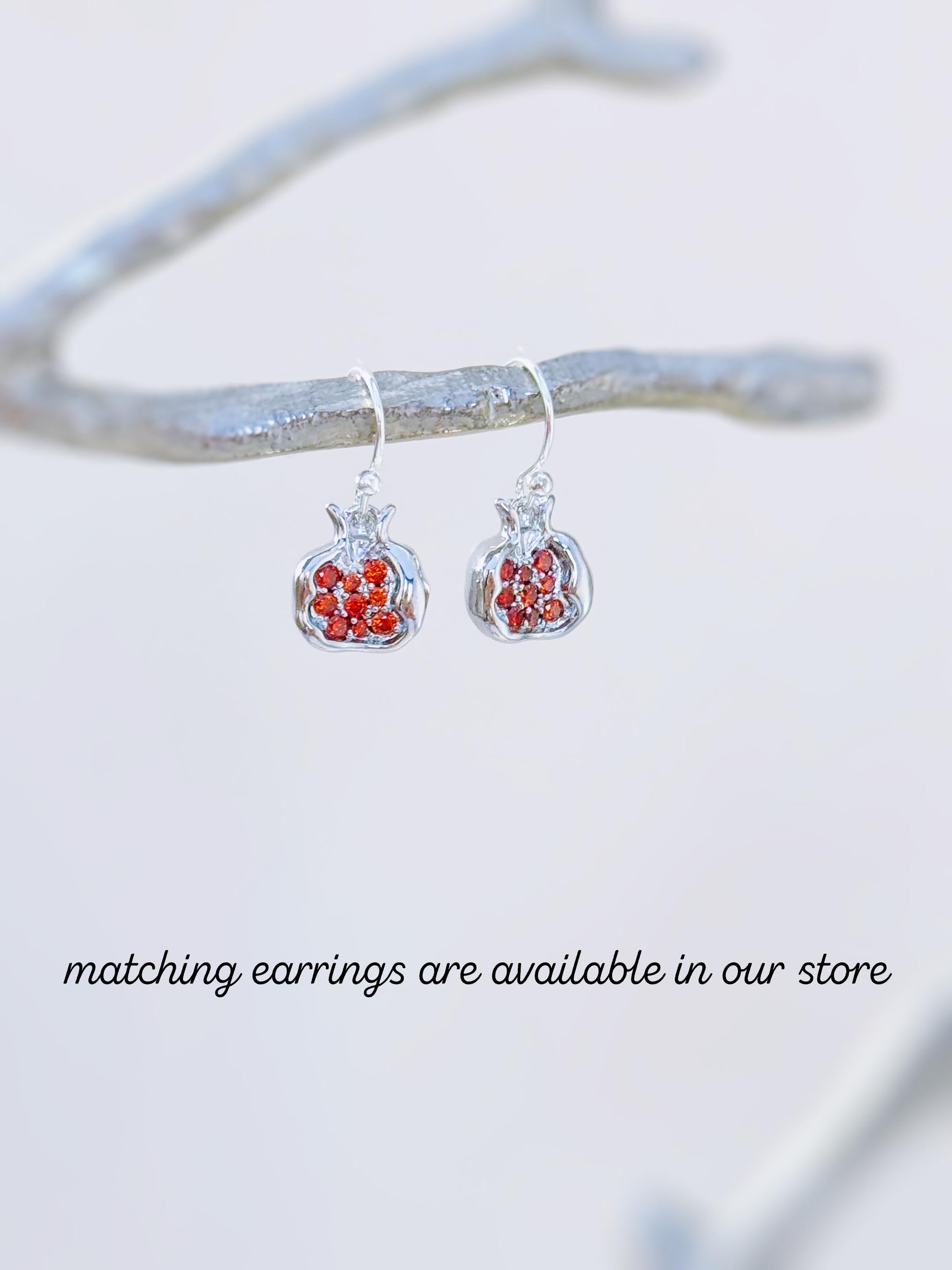 Gold Pomegranate Necklace silver handmade cute red garnet Fruit Jewelry unique charm pendant gift for foodie, chef, mom Judaica jewelry