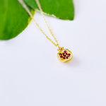 Gold Pomegranate Necklace silver handmade cute red garnet Fruit Jewelry unique charm pendant gift for foodie, chef, mom Judaica jewelry