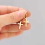 Dainty Silver Cross Earrings dangle gold, silver minimalist religious faith jewelry for women Christian communion confirmation Catholic gift
