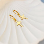 Dainty Gold Cross Earrings dangle sterling silver minimalist religious faith jewelry for women Christian communion confirmation gift for her