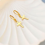 Dainty Gold Cross Earrings dangle 925 sterling silver minimalist religious faith jewelry for women Christian baptism communion confirmation gift mom