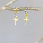 Dainty Gold Cross Earrings dangle 925 sterling silver minimalist religious faith jewelry for women Christian baptism communion confirmation gift mom