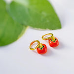 Tomato Earrings gold hoops dangle handmade cute red Fruit Jewelry unique dangling vegetable food earrings gift for foodie, chef, sister, mom