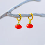 Tomato Earrings gold hoops dangle handmade cute red Fruit Jewelry unique dangling vegetable food earrings gift for foodie, chef, sister, mom