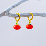 Tomato Earrings gold hoops dangle handmade cute red Fruit Jewelry unique dangling vegetable food earrings gift for foodie, chef, sister, mom