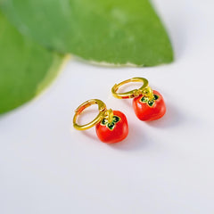 Tomato Earrings gold hoops dangle handmade cute red Fruit Jewelry unique dangling vegetable food earrings gift for foodie, chef, sister, mom