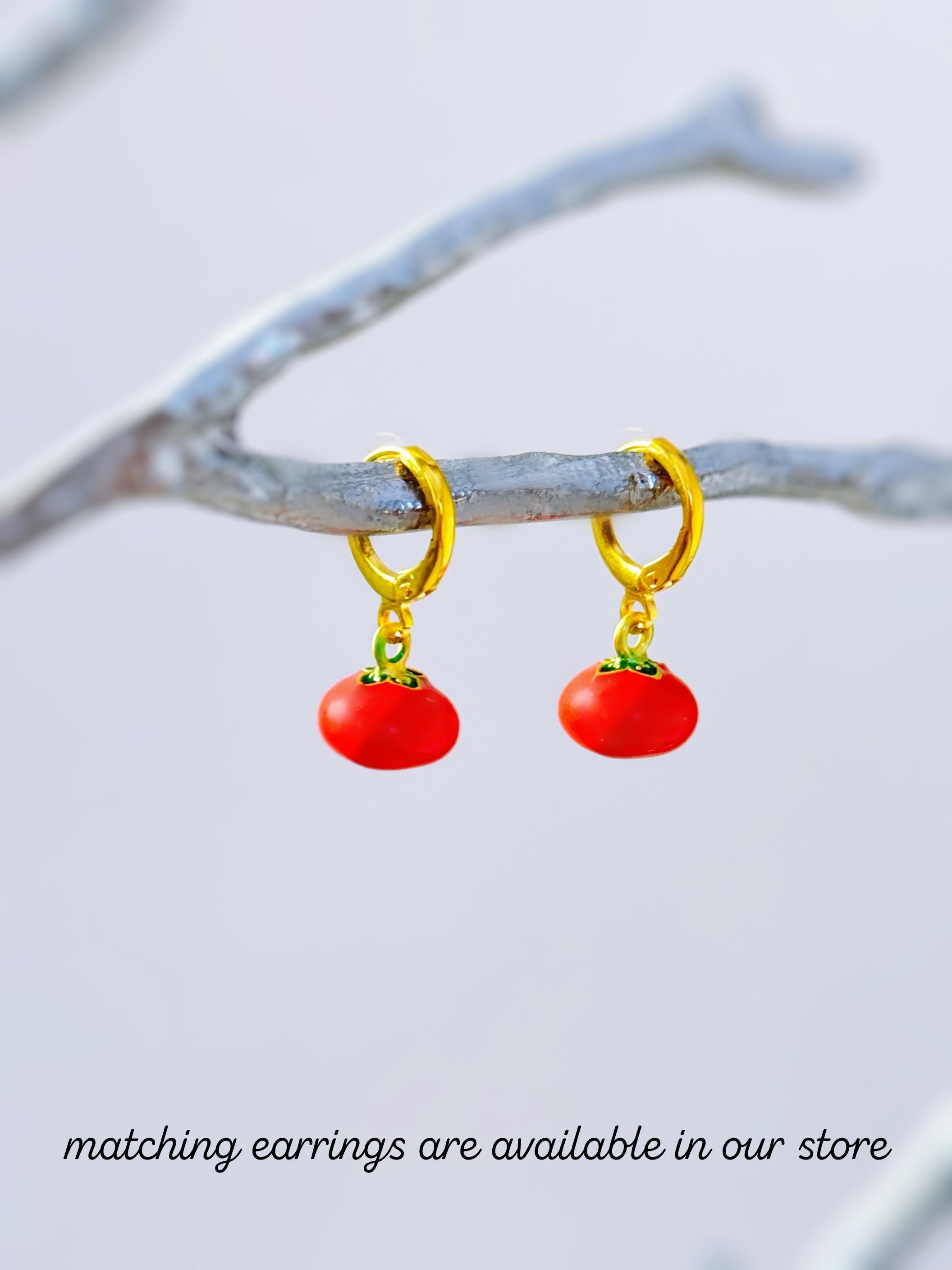 Tomato Necklace gold handmade cute red Fruit Jewelry fun unique novelty vegetable food necklace gift for foodie, chef, sister, mom