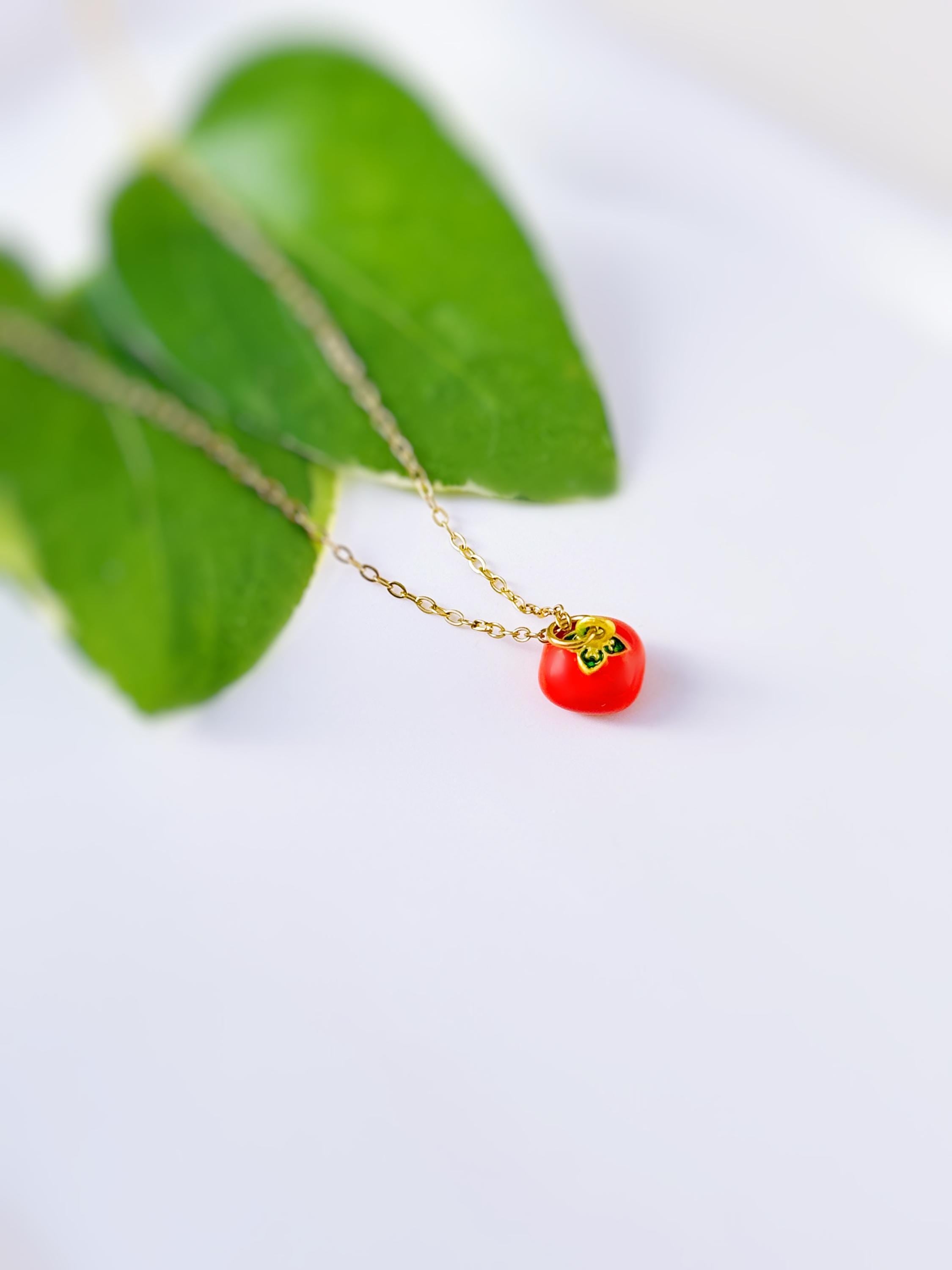 Tomato Necklace gold handmade cute red Fruit Jewelry fun unique novelty vegetable food necklace gift for foodie, chef, sister, mom