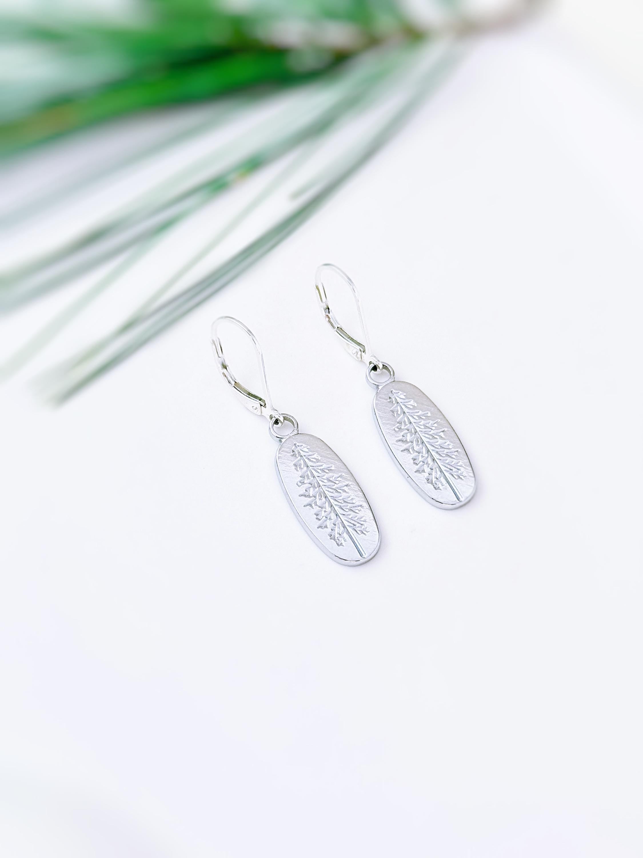 Silver Pine Tree Earrings dangle handmade jewelry gift for hikers and nature lovers minimalist winter pine tree jewelry for her