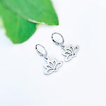 Lotus Earrings Huggie Hoops dangle Gold, Silver Water Lily jewelry