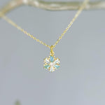 Dainty Blue and Gold Crystal Snowflake Necklace handmade winter party jewelry festive sparkling zirconia necklace for holiday parties