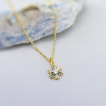 Dainty Blue and Gold Crystal Snowflake Necklace handmade winter party jewelry festive sparkling zirconia necklace for holiday parties