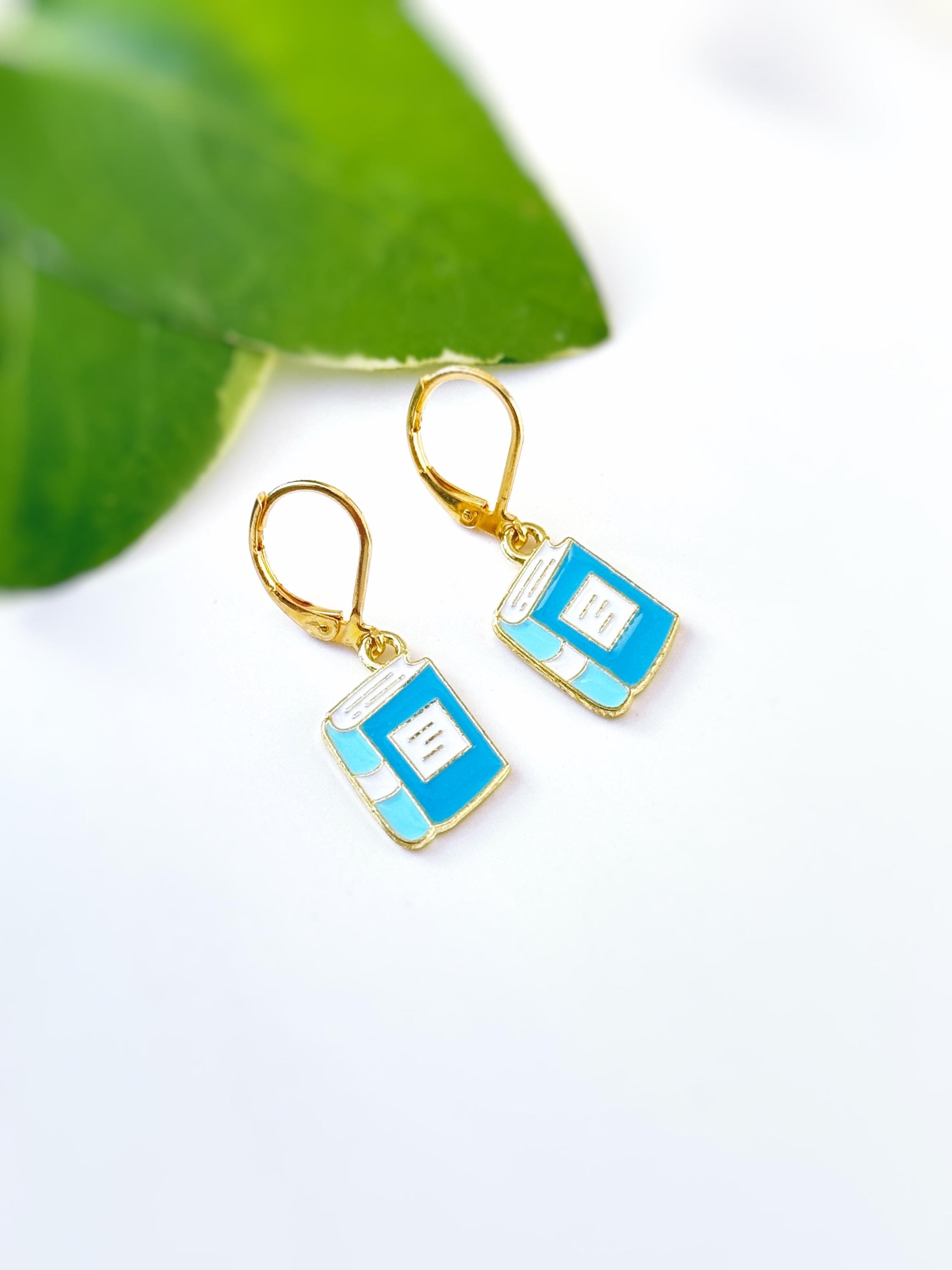 Book Earrings dangle handmade gold Bookish Jewelry unique dangling fun charm earrings nerdy bookish gift for book club, teachers, readers
