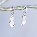 Dainty Cat Earrings dangle silver Huggie Hoops gold handmade kitten jewelry unique gift for cat moms, animal lovers veterinarians, vet techs