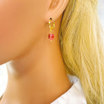 Dainty Pink Tourmaline Heart Earrings Gold Huggie Hoops Dangle charms Silver, Rose Gold romantic birthday gift girlfriend wife sister mom