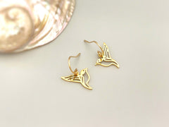 Bird Earrings dangle Gold, Silver, Hummingbird Jewelry Handmade 14 gold fill unique gifts for mom, bird lover dangly Artisan leverbacks