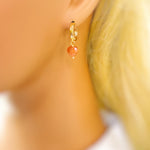 Sunstone Heart Earrings Gold Huggie Hoops Dangle charms Oregon Orange gemstone romantic birthday gift girlfriend wife sister daughter mom