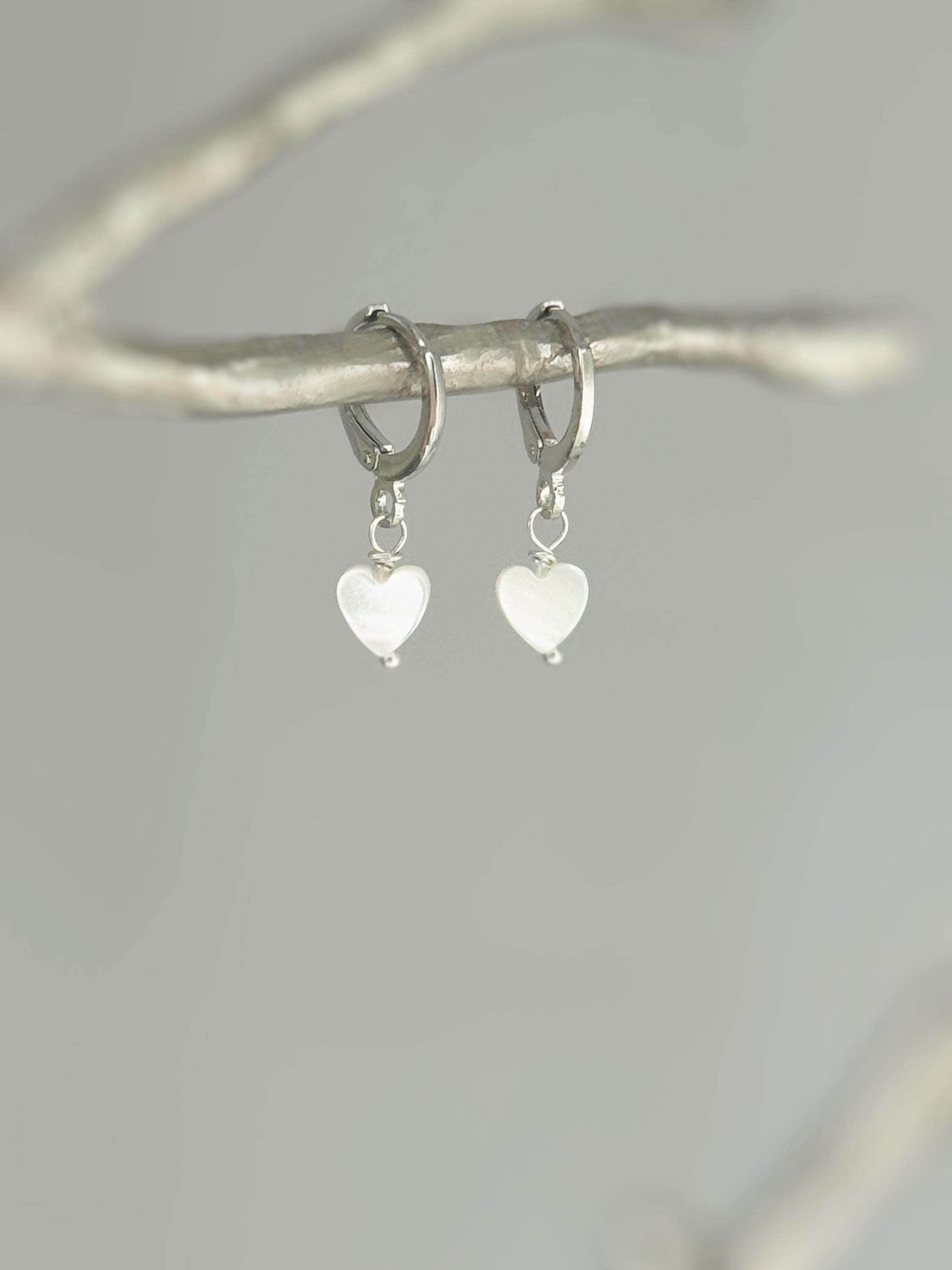 Dainty Gold Mother of Pearl Heart Earrings Huggie Hoops Dangle charms Silver, Rose Gold romantic June Birthstone birthday gift wife mom bff