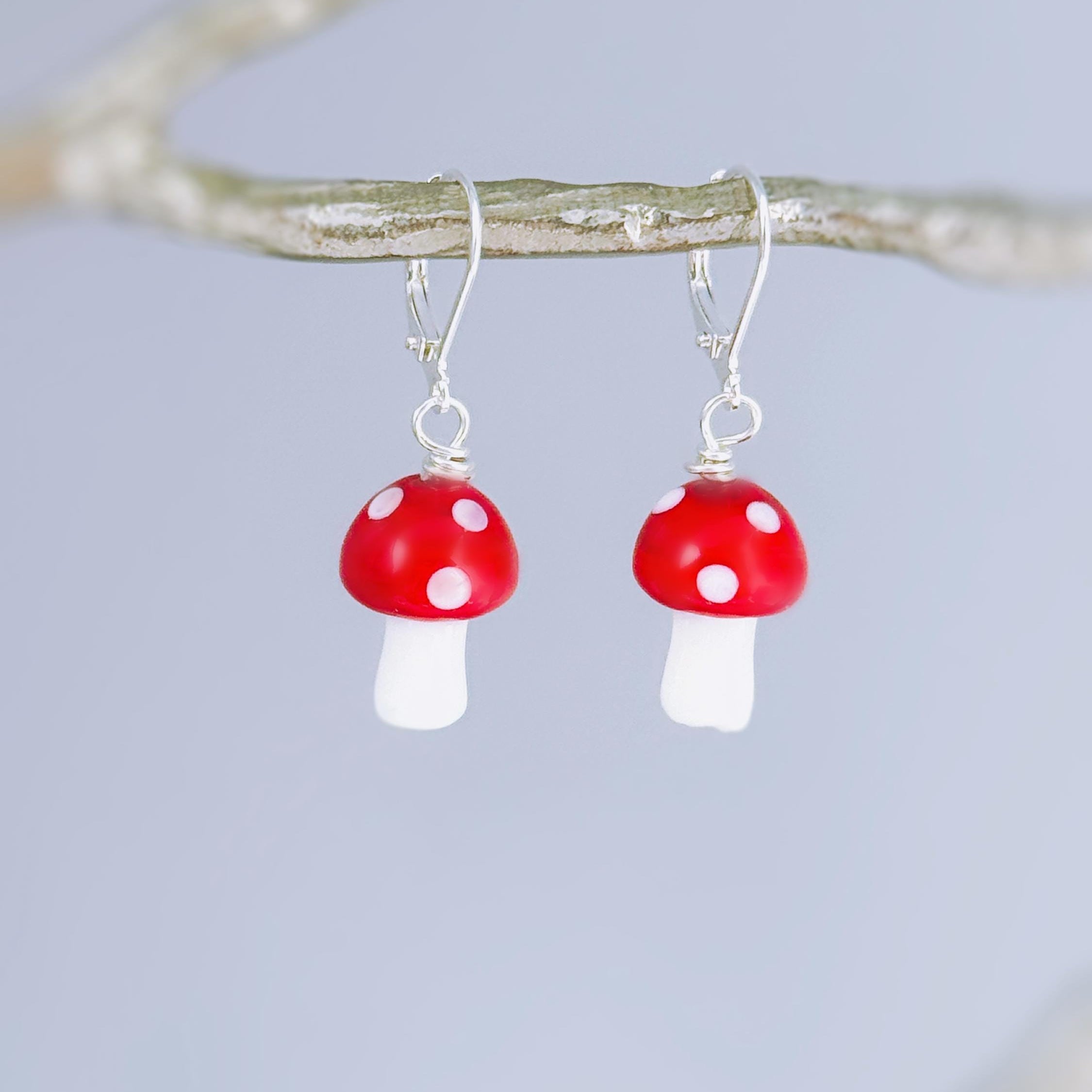 Mushroom Earrings dangle silver, gold handmade Cottagecore Jewelry unique fairycore earrings gift for gardener nature plant lover sister bff