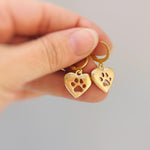 Gold Heart Dog Paw Print Earrings dangle Huggie Hoops handmade silver animal jewelry gift for dog moms animal lovers veterinarians vet techs