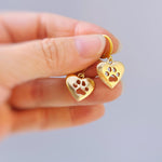 Gold Heart Dog Paw Print Earrings dangle Huggie Hoops handmade silver animal jewelry gift for dog moms animal lovers veterinarians vet techs