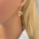 Gold Heart Dog Paw Print Earrings dangle Huggie Hoops handmade silver animal jewelry gift for dog moms animal lovers veterinarians vet techs