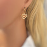 Gold Heart Dog Paw Print Earrings dangle Huggie Hoops handmade silver animal jewelry gift for dog moms animal lovers veterinarians vet techs